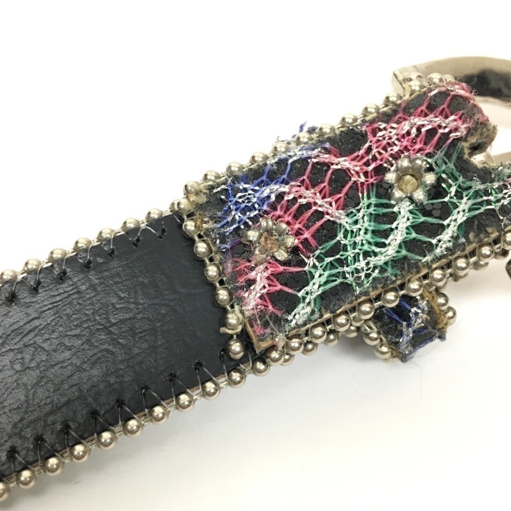 VINTAGE Belt Lace 80s 90s Rainbow Bead Edges Glitter Madonna Paula Abdul Style - Picture 8 of 9